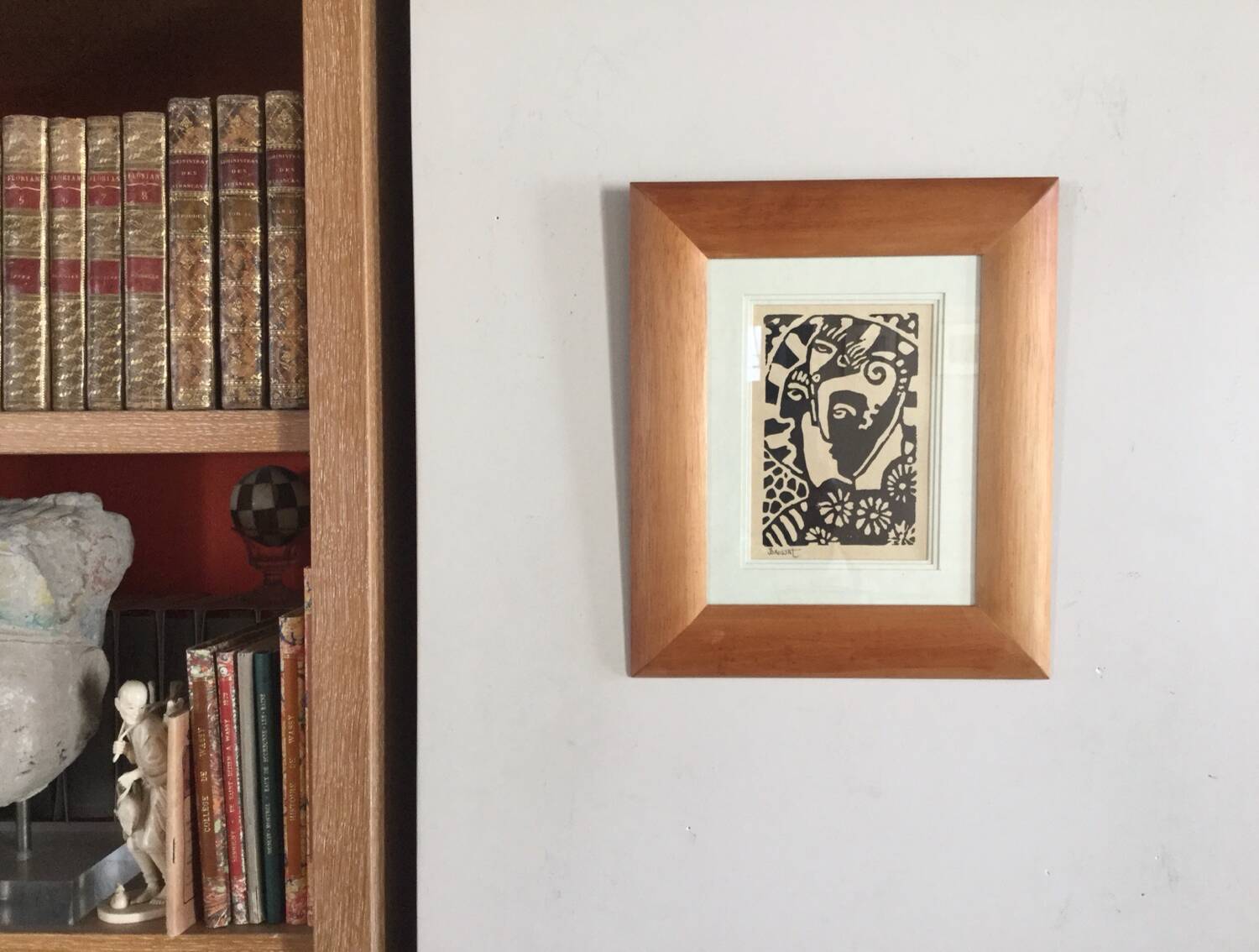 Jean-henri brossat (1946). the 3 faces. linocut.