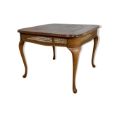 Table basse "chippendale" marqueterie et rotin