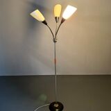 1950s Brass & Glass Adjustable Floor Lamp with Wooden Detail