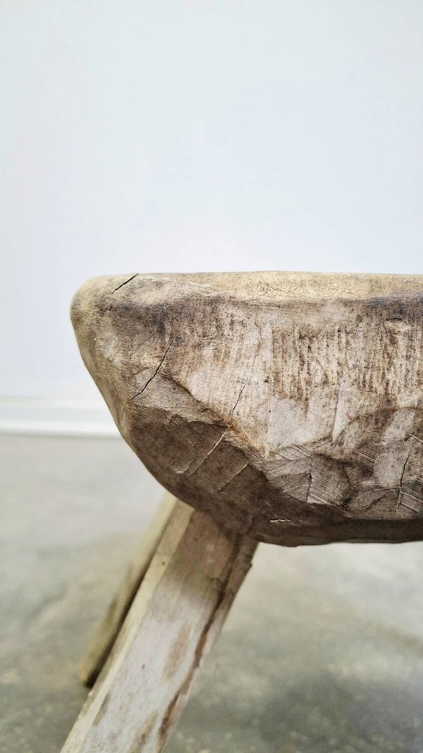 Hand-carved wooden stool, Wabi-Sabi. 1850-1900