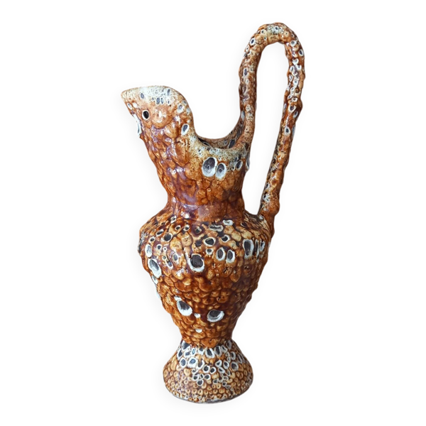 Pichet Aiguière Vintage en Céramique d’Art – Émaux Miel & Écume de Mer