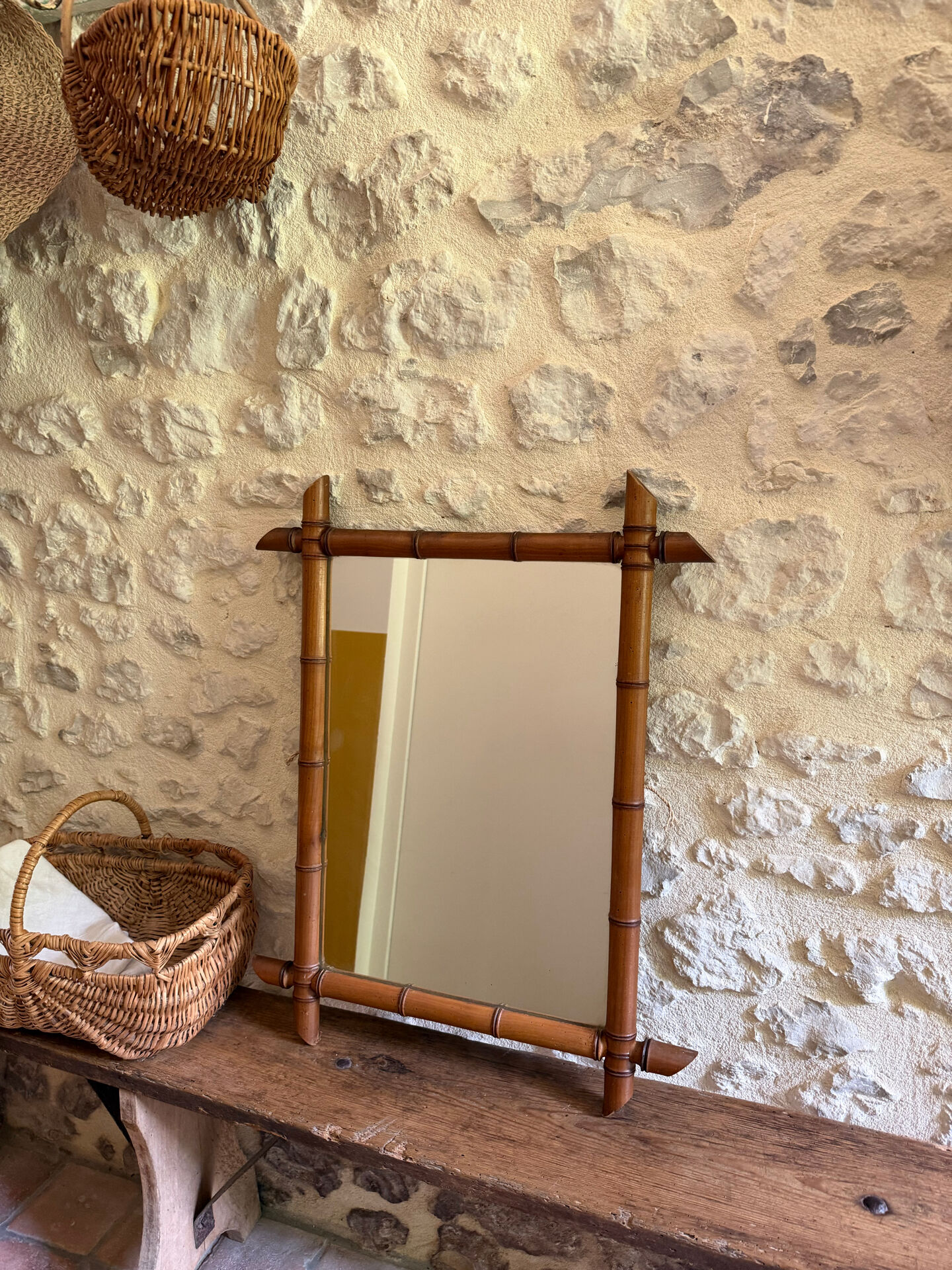 Large vintage bamboo mirror