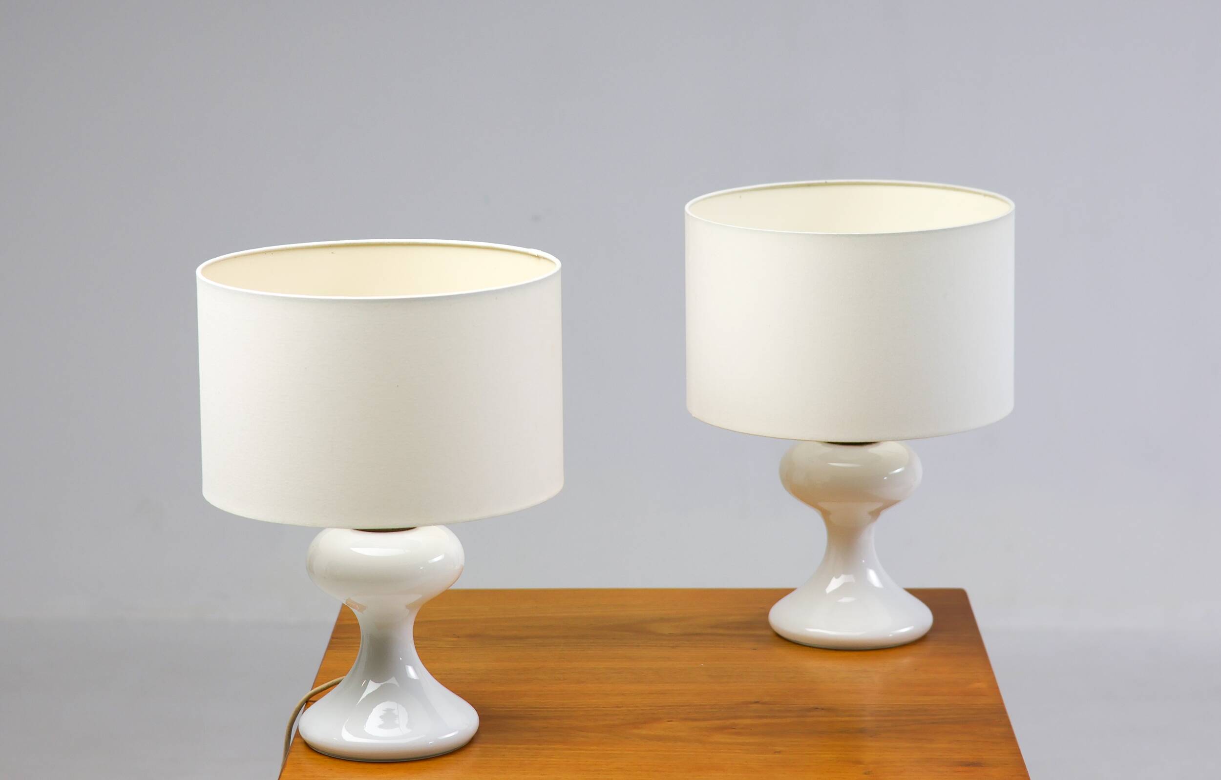 Pair of white ml1 table lamps by ingo maurer for m-design