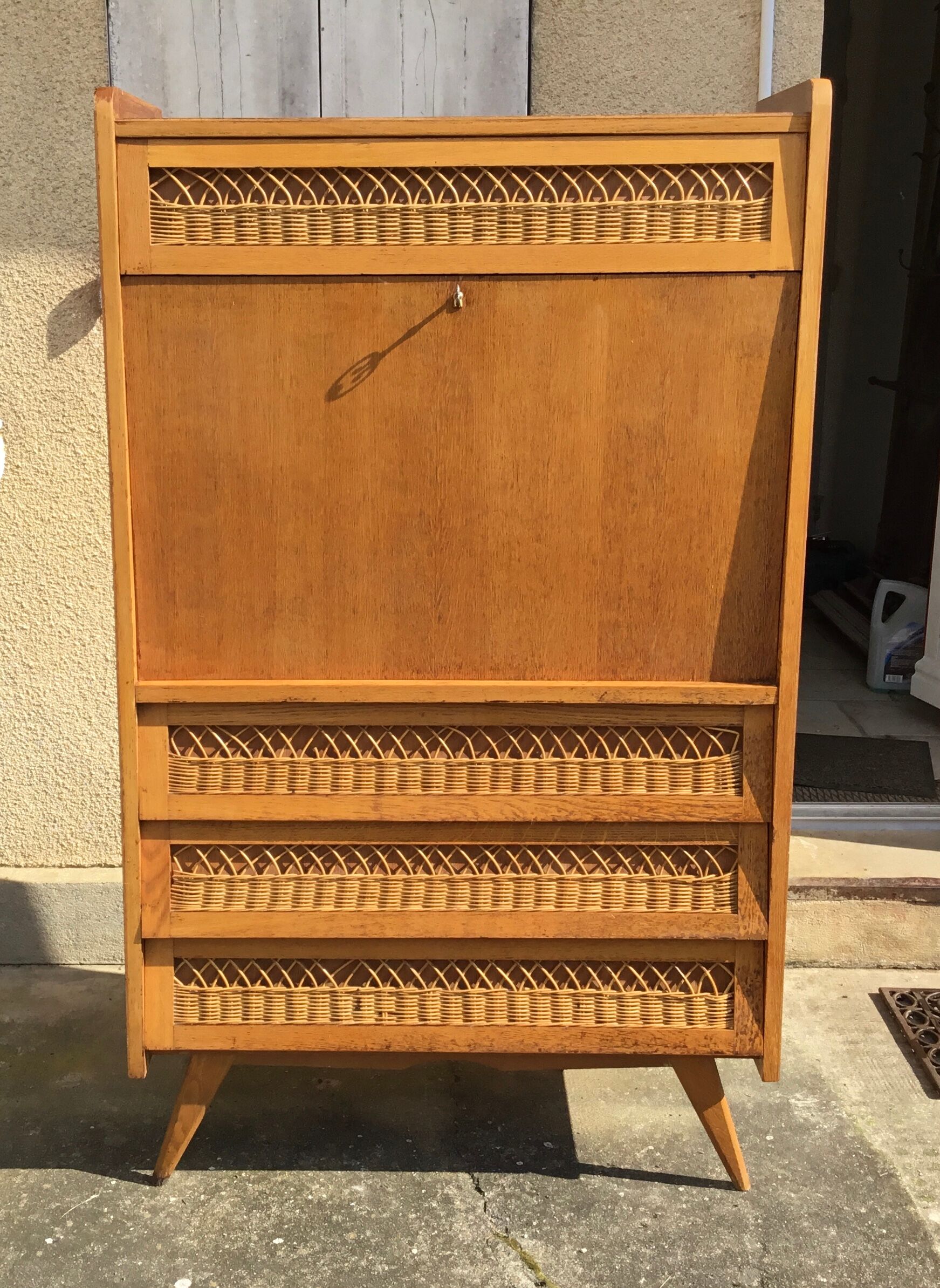 Secretary wood and rattan 1960