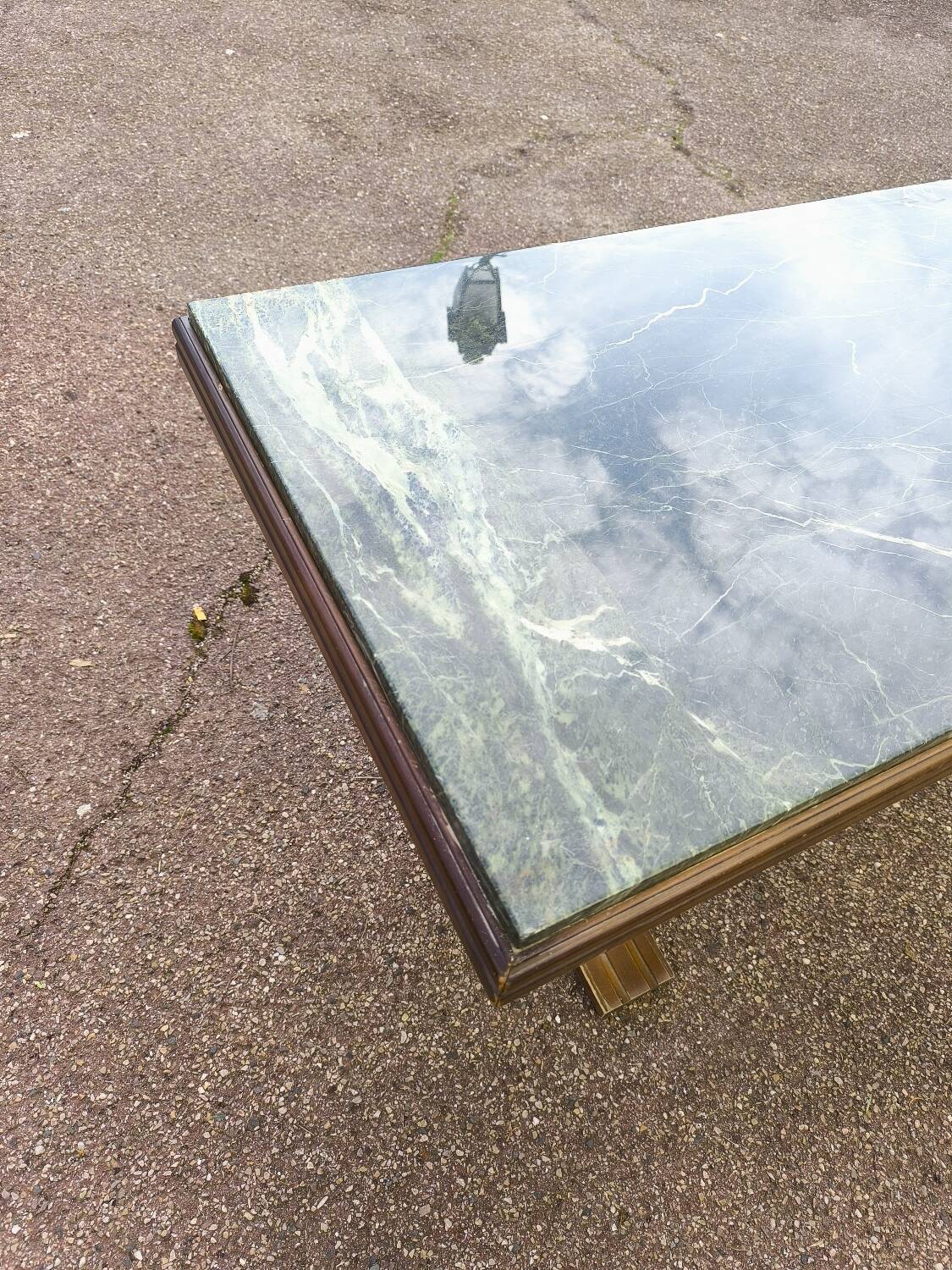 Wood and green marble coffee table