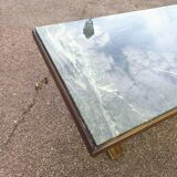 Wood and green marble coffee table
