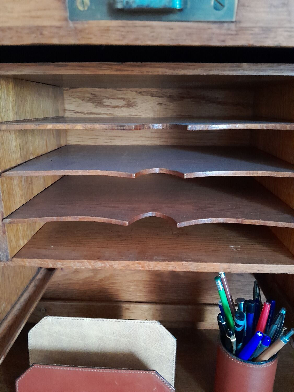 American solid oak desk with antique patina