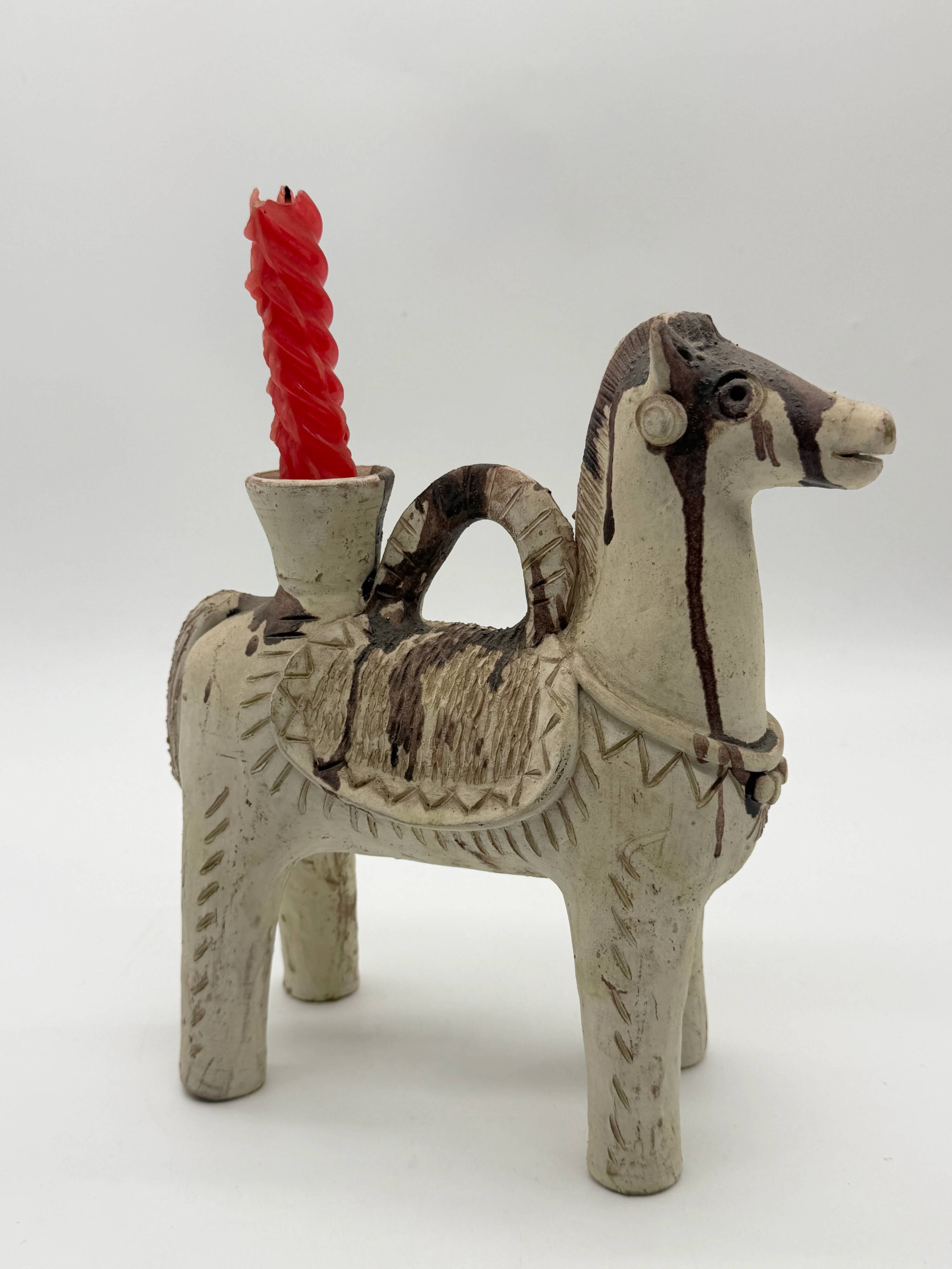 Ceramic candlestick horse, Sardinian, 1960s