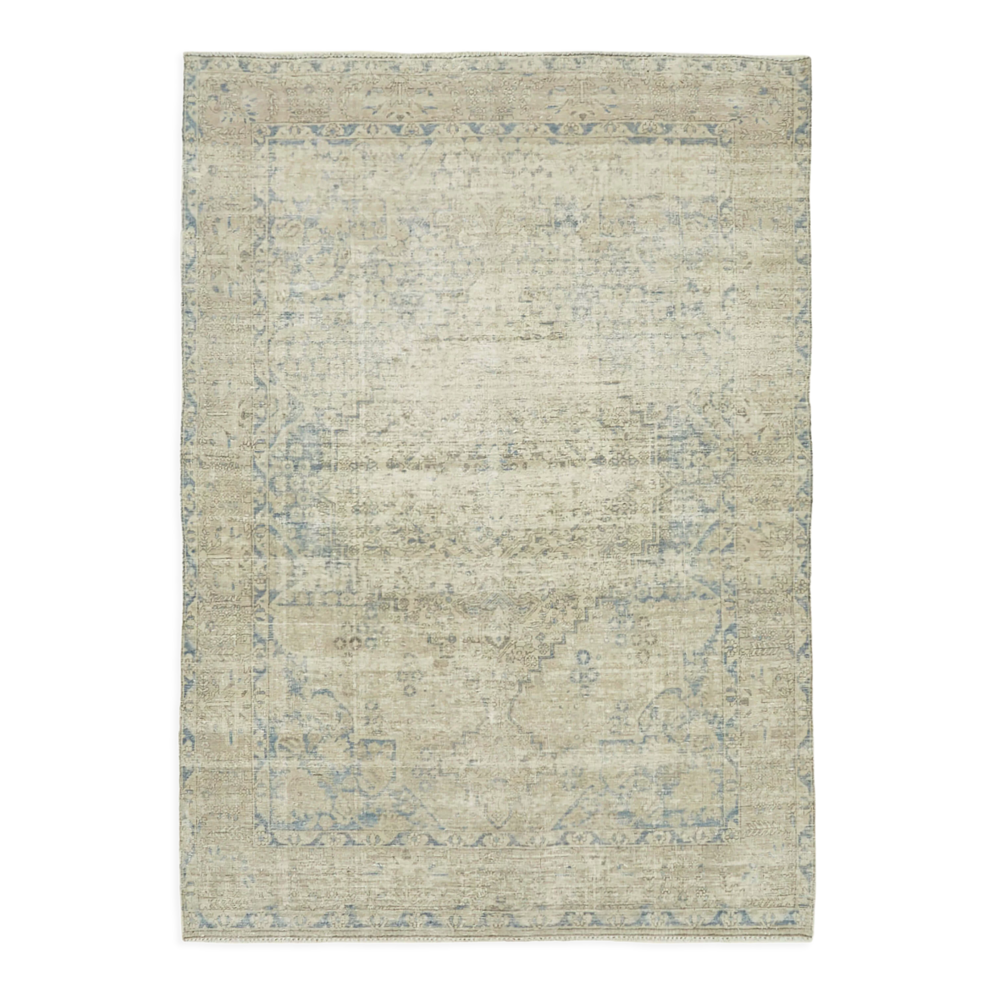 Hand-Knotted Persian Antique 1970s 210 cm x 294 cm Beige Wool Carpet