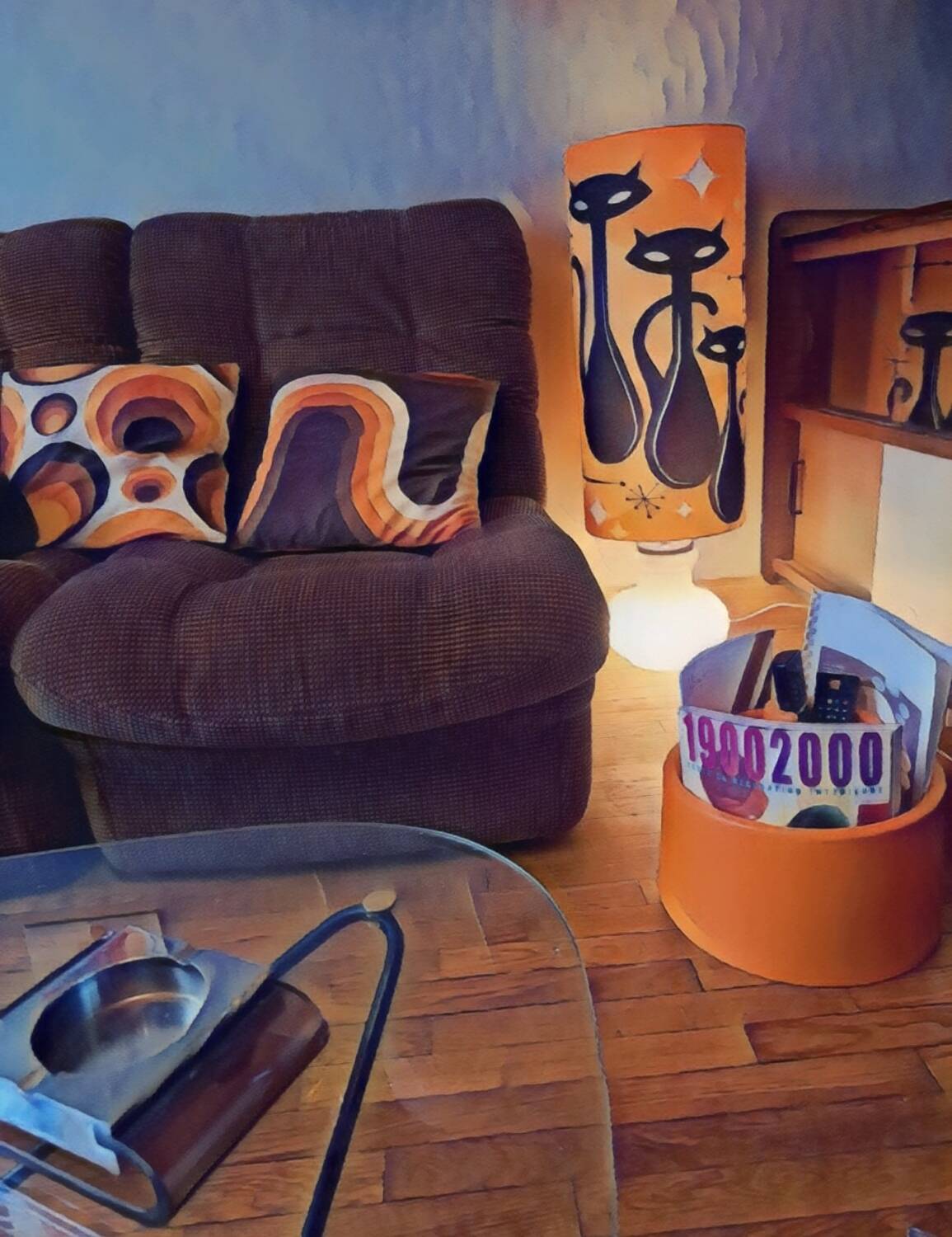 Lampe de Sol XL ou à poser Opaline, double éclairages Seventies