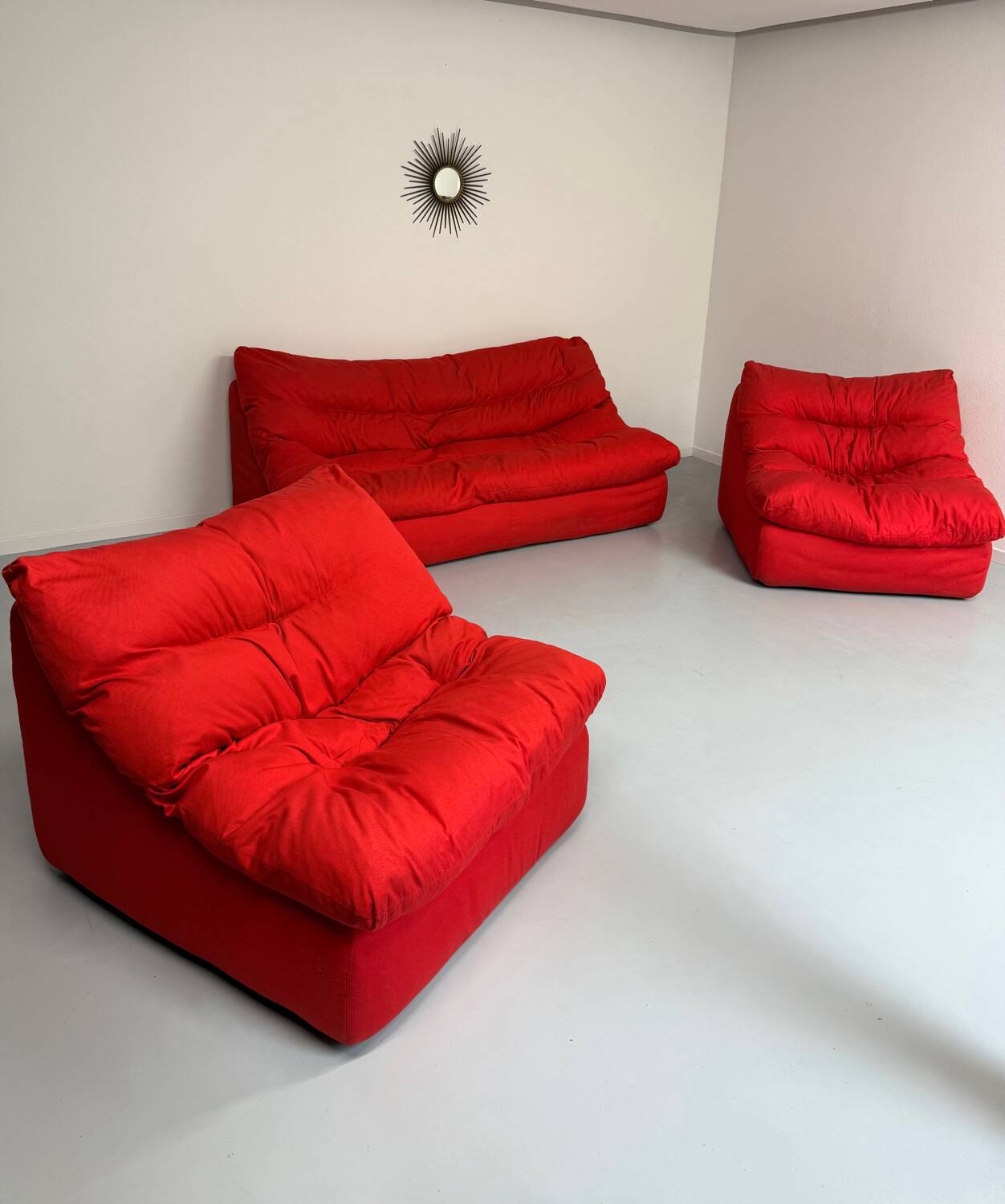 Living room sofa and 2 armchairs French design Steiner 70s vintage fabric