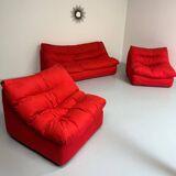 Living room sofa and 2 armchairs French design Steiner 70s vintage fabric