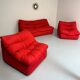 Living room sofa and 2 armchairs French design Steiner 70s vintage fabric