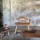 Small brutalist bench with backrest and armrests in Asian blonde teak H67 L6