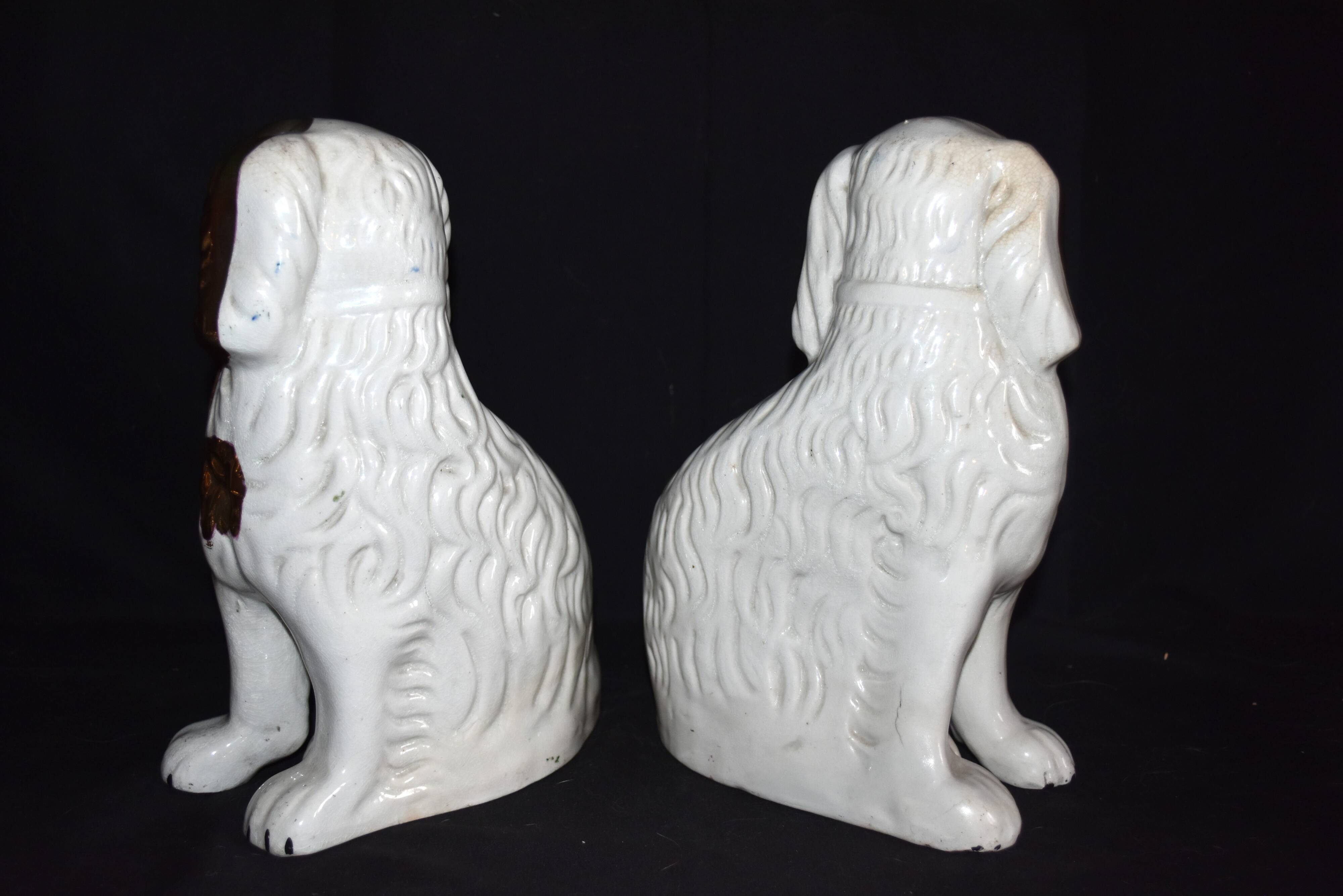 Pair of earthenware dogs (cavalier king charles)