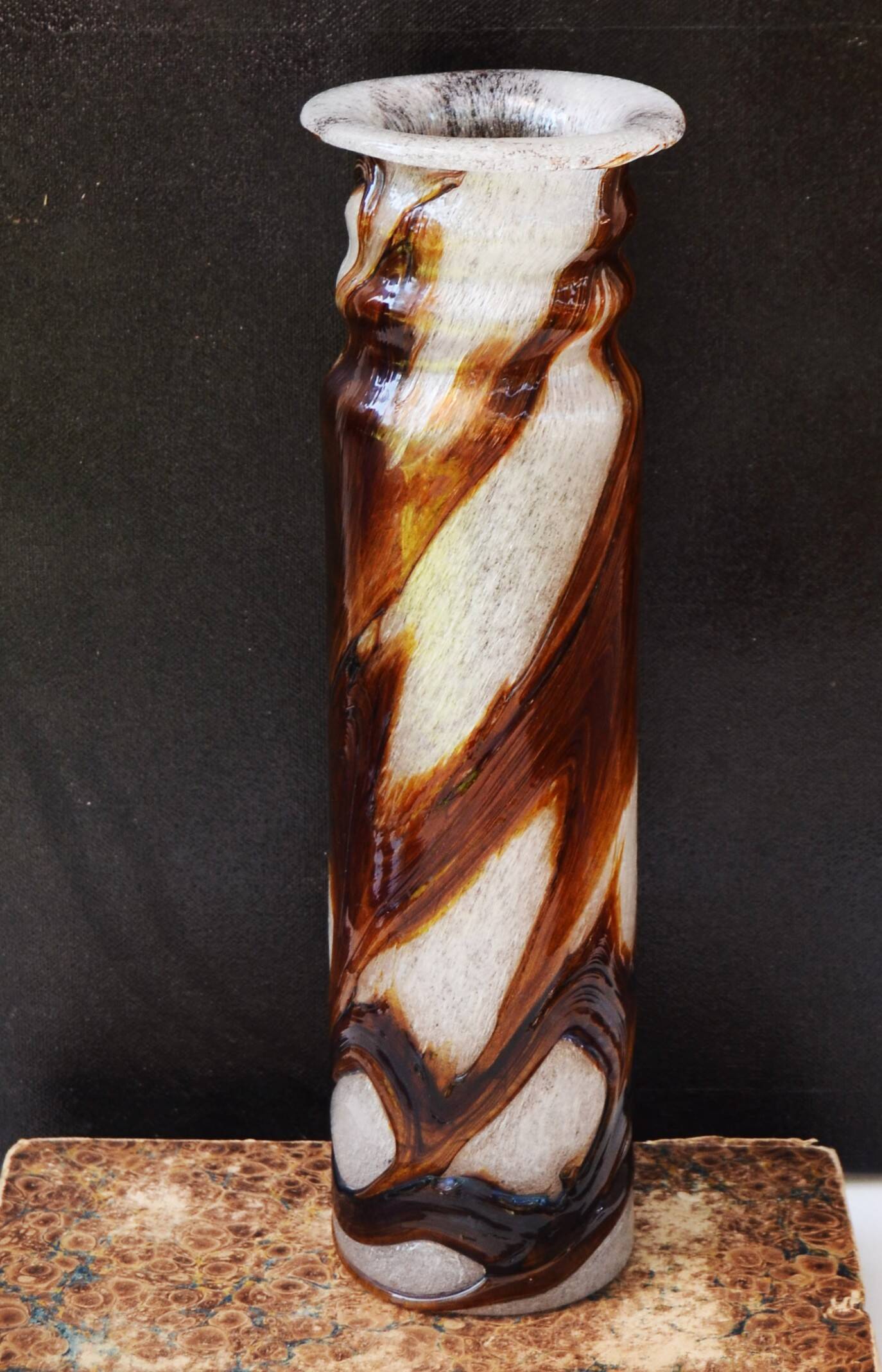 Spiegelau Crystal Glass Vase air Bubble Mesh Amber Glass    - NO hallmark   - 32cm tall