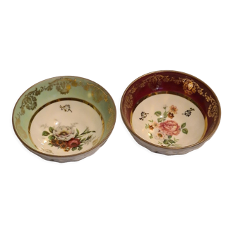 Deux coupelles porcelaine d'art décors or floral