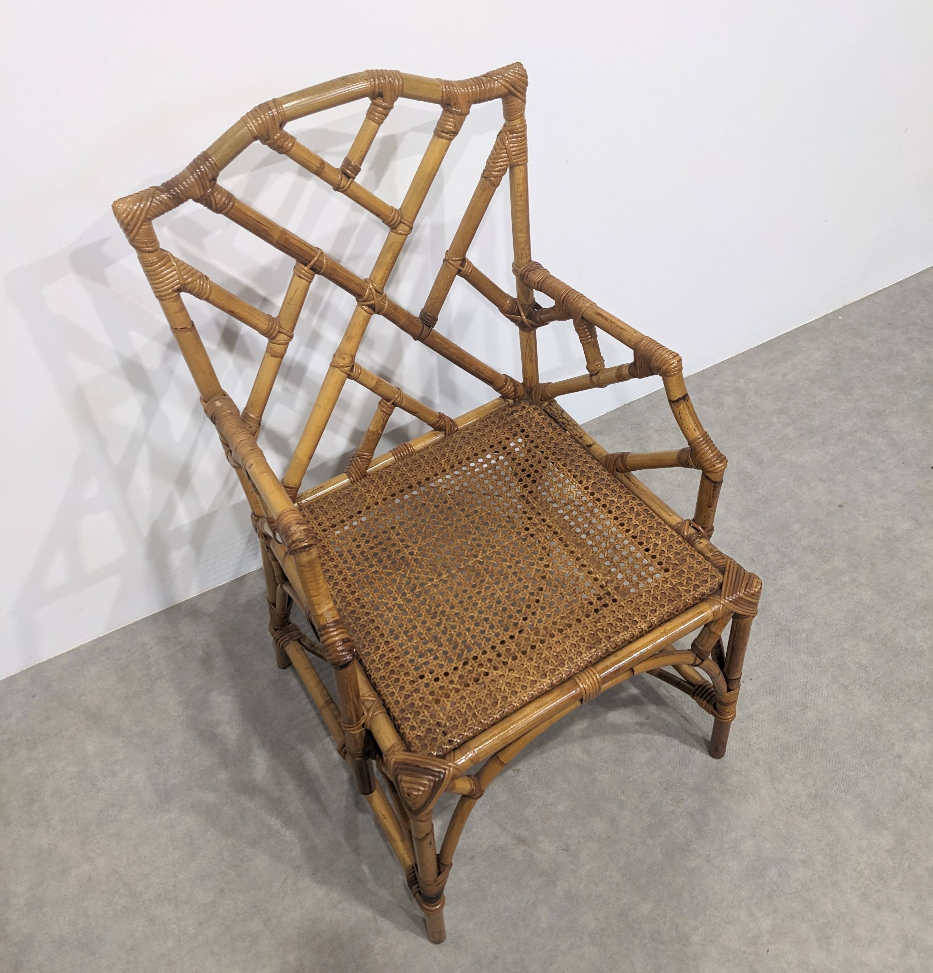 Vintage rattan and bamboo armchair