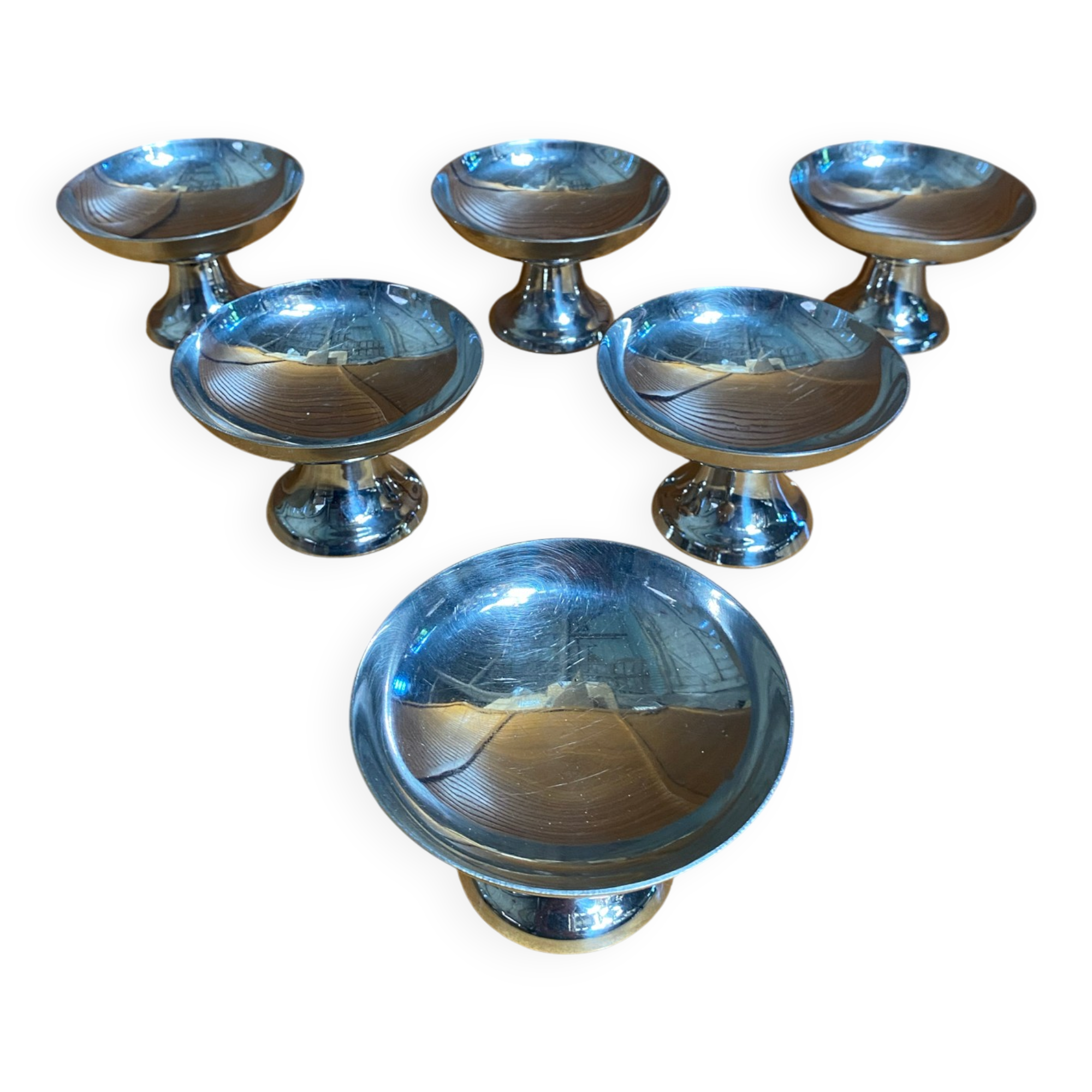 Set of 6 Ice Cream Bowls GUY DEGRENNE Stainless Steel Made in France Vintage #E1