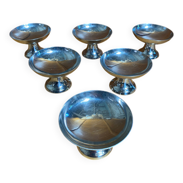 Set of 6 Ice Cream Bowls GUY DEGRENNE Stainless Steel Made in France Vintage #E1