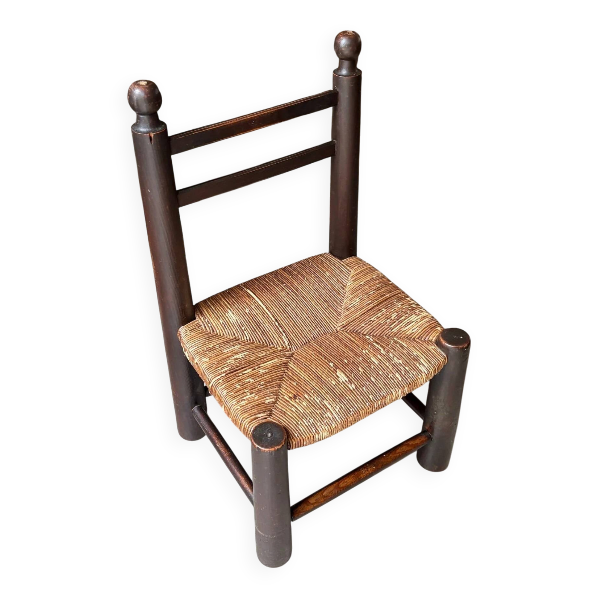 Chaise basse George Robert en bois et paille n°1