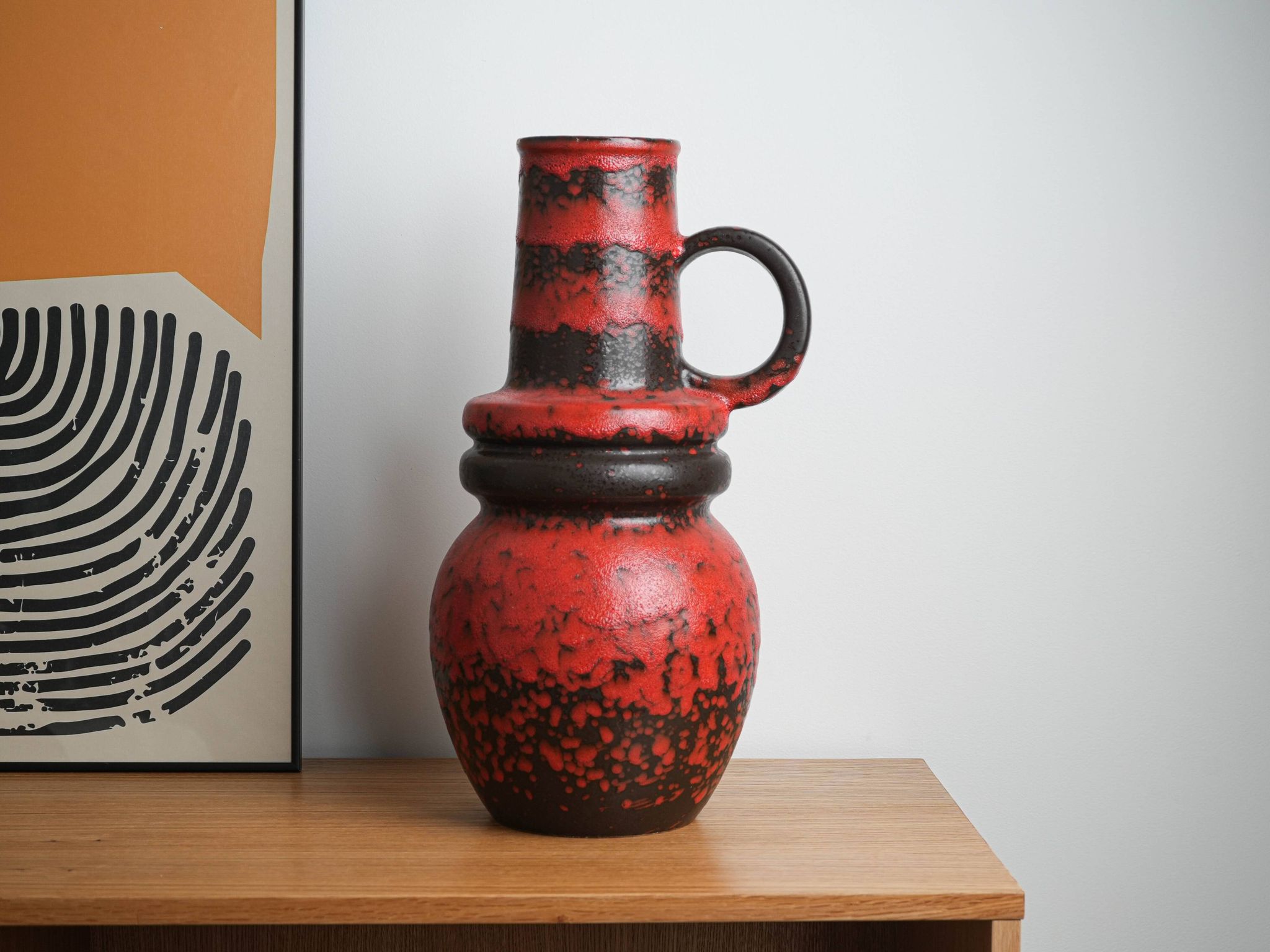 Monumental Fat Lava ceramic vase in black and red, West Germany, 1970s