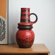 Monumental Fat Lava ceramic vase in black and red, West Germany, 1970s