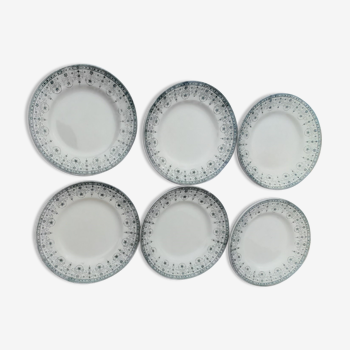 6 assiettes plates en faïence de Saint Amand Hamage modèle Marceau