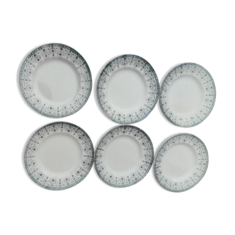 6 assiettes plates en faïence de Saint Amand Hamage modèle Marceau