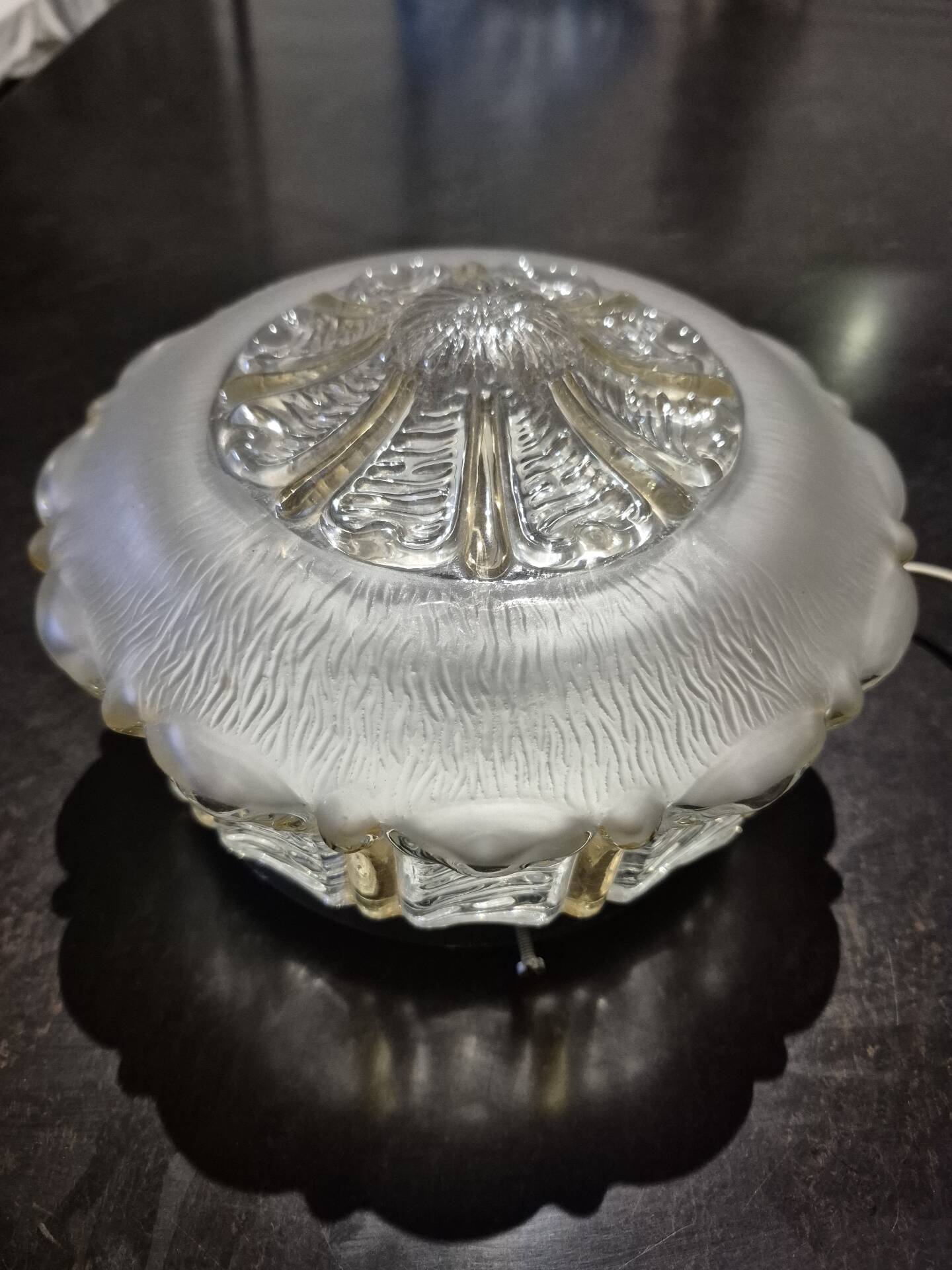 Wall ceiling lamp ø 21 cm frosted and amber glass 1960s moulded