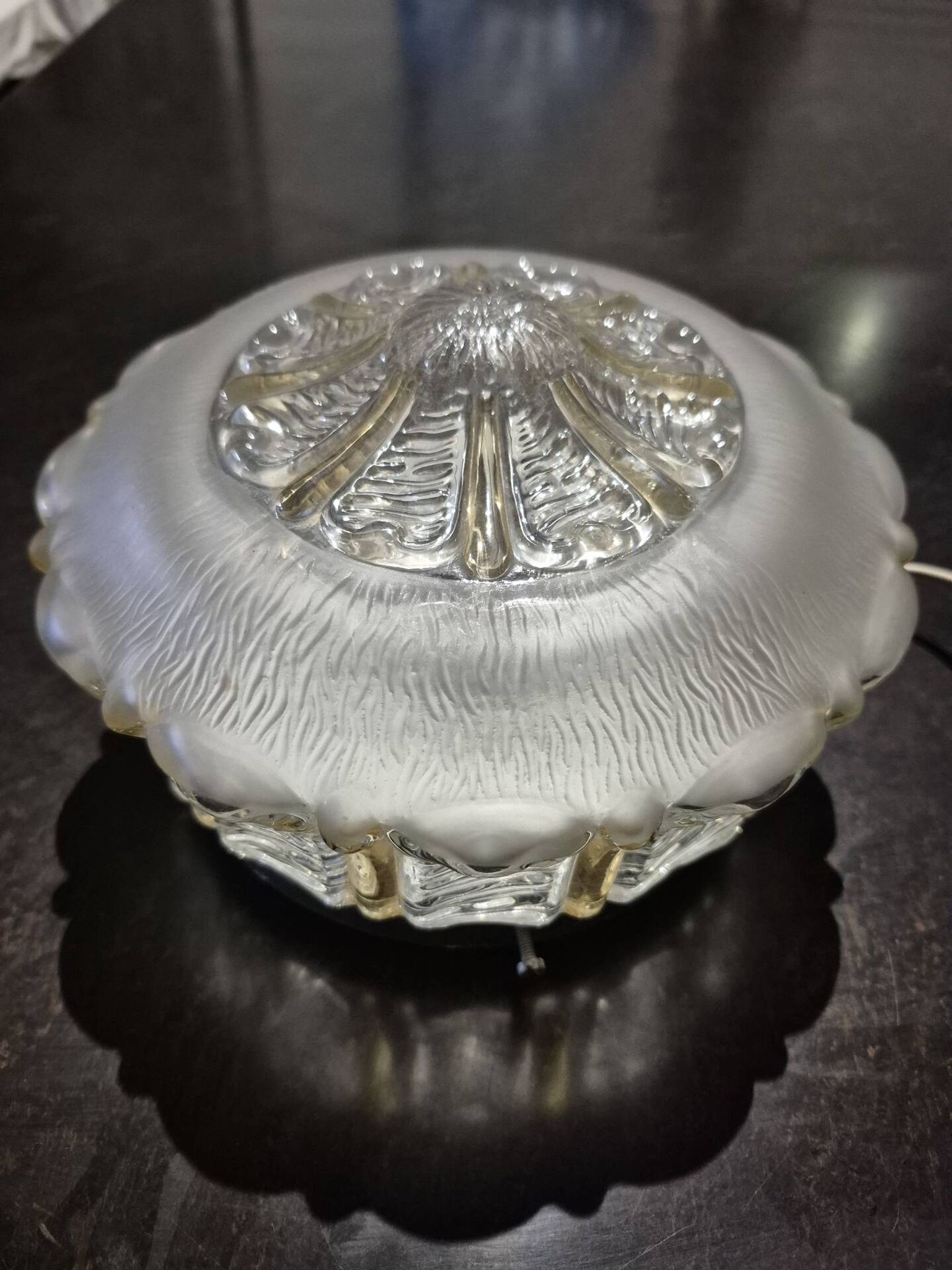 Wall ceiling lamp ø 21 cm frosted and amber glass 1960s moulded