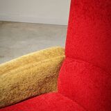 Red and mustard yellow fabric armchair in 1970s style