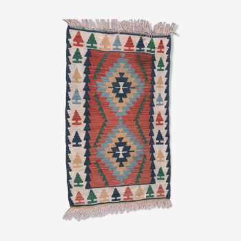 Kilim turc vintage 130x78 cm laine kelim tapis rouge bleu