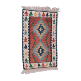 Kilim turc vintage 130x78 cm laine kelim tapis rouge bleu
