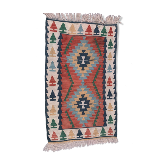 Kilim turc vintage 130x78 cm laine kelim tapis rouge bleu