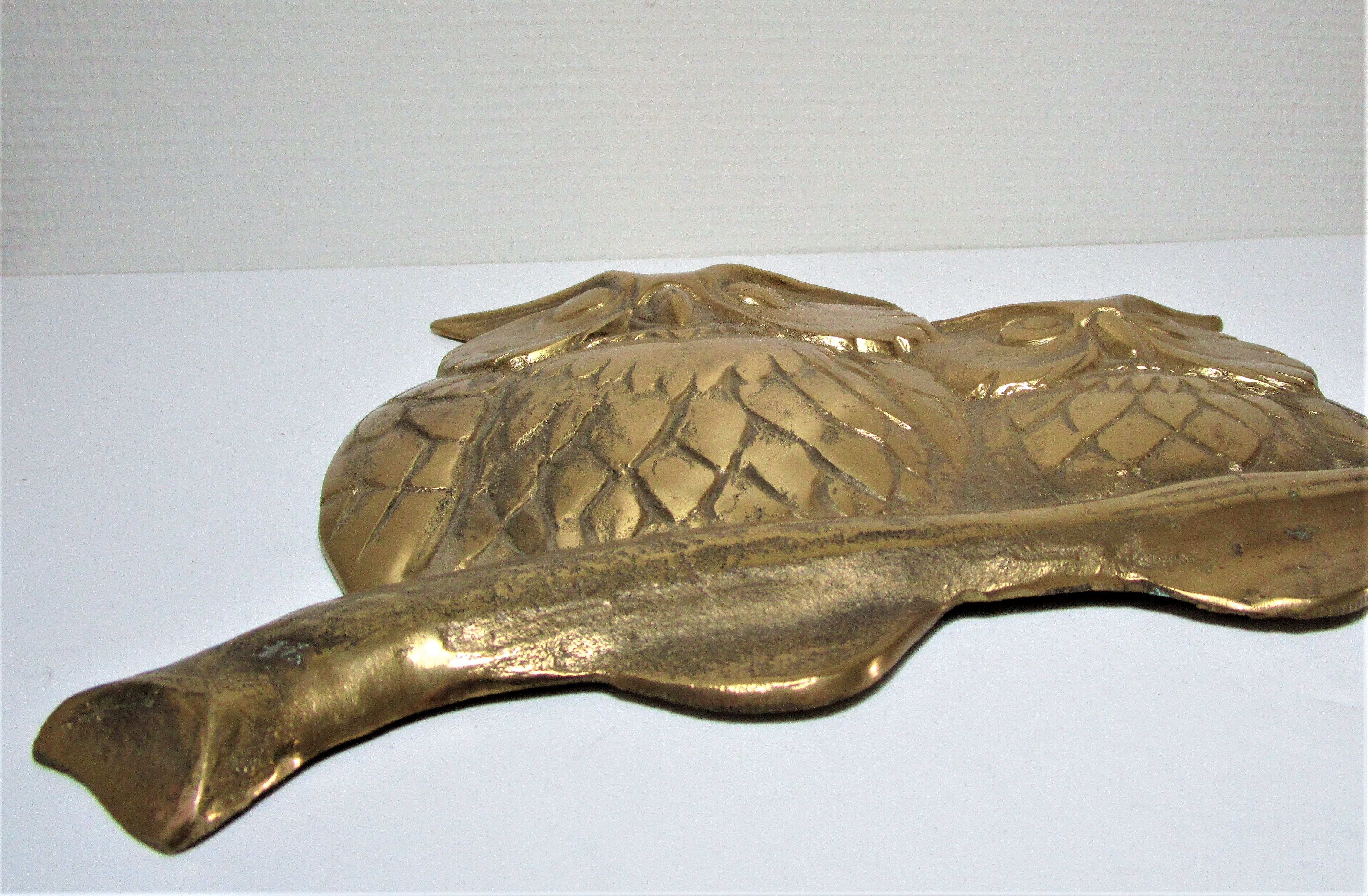 Three owls on a massive brass branch vintage wall decoration