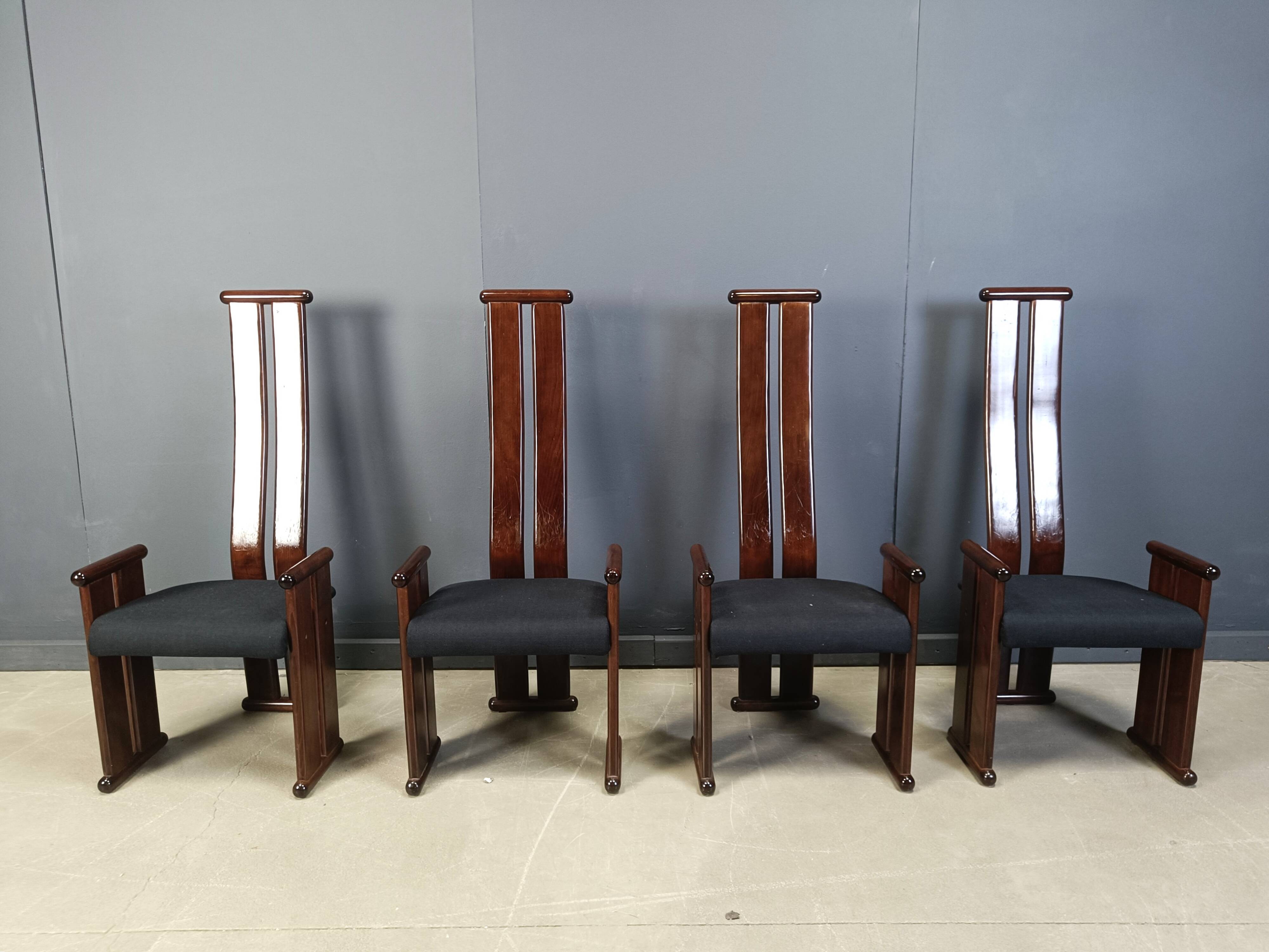 Post modern high back dining chairs, set of 4, 1970s