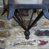 ancient hexagonal wrought iron lantern, decoration lily flowers- 19th century