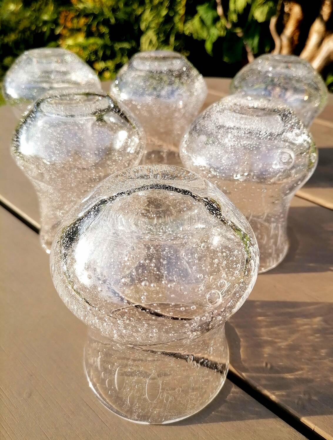 6 bubbled water glasses White Roman Goblet Biot Glassware