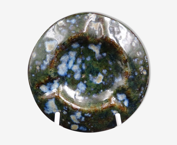 Cendrier en grès décor moucheté vert et bleu vers 1970