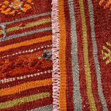 4x7 Red Orange Striped Handmade Wool Kilim Rug