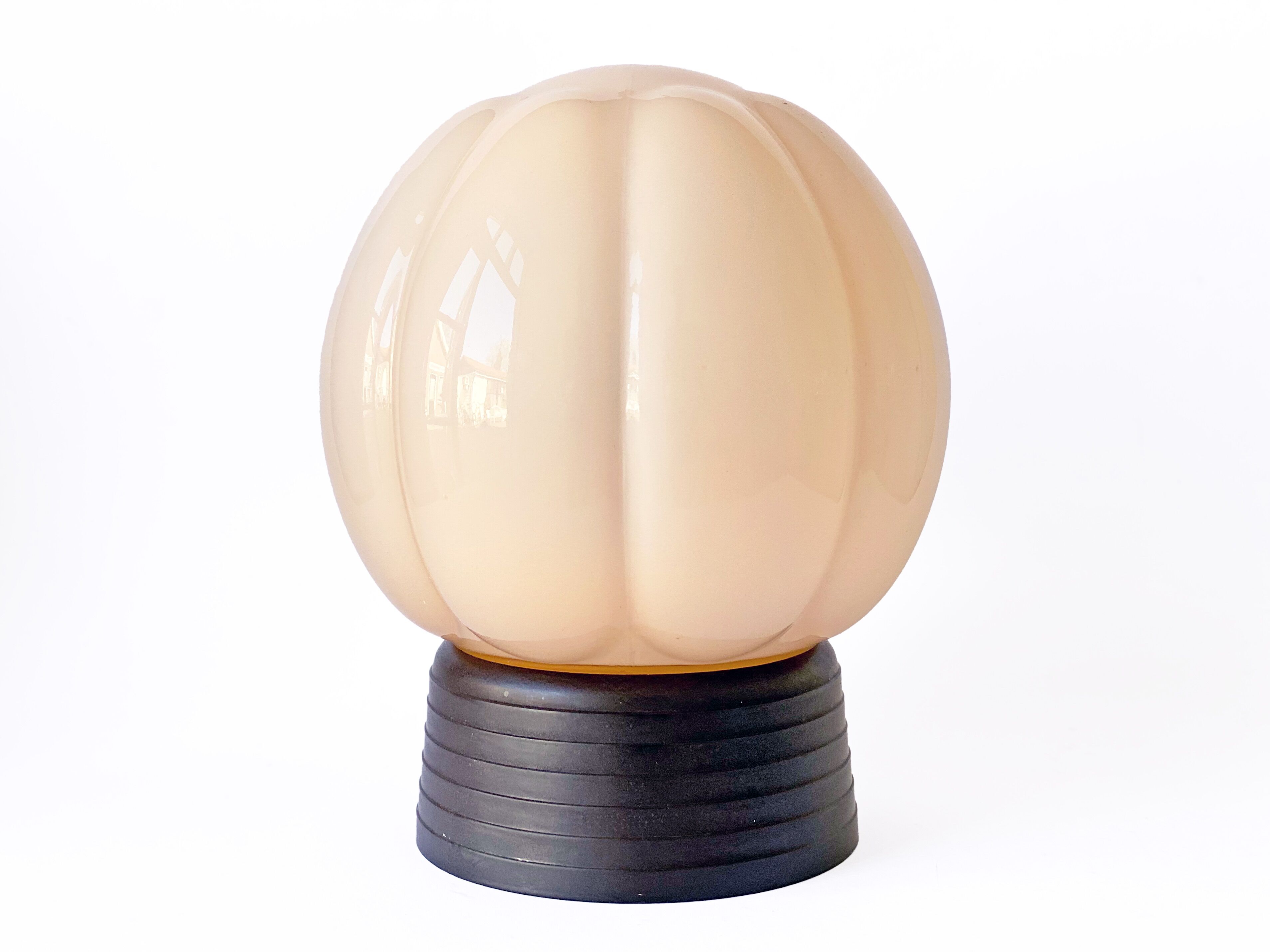 Art deco pastel pink thabur ceiling lamp, glass globe light