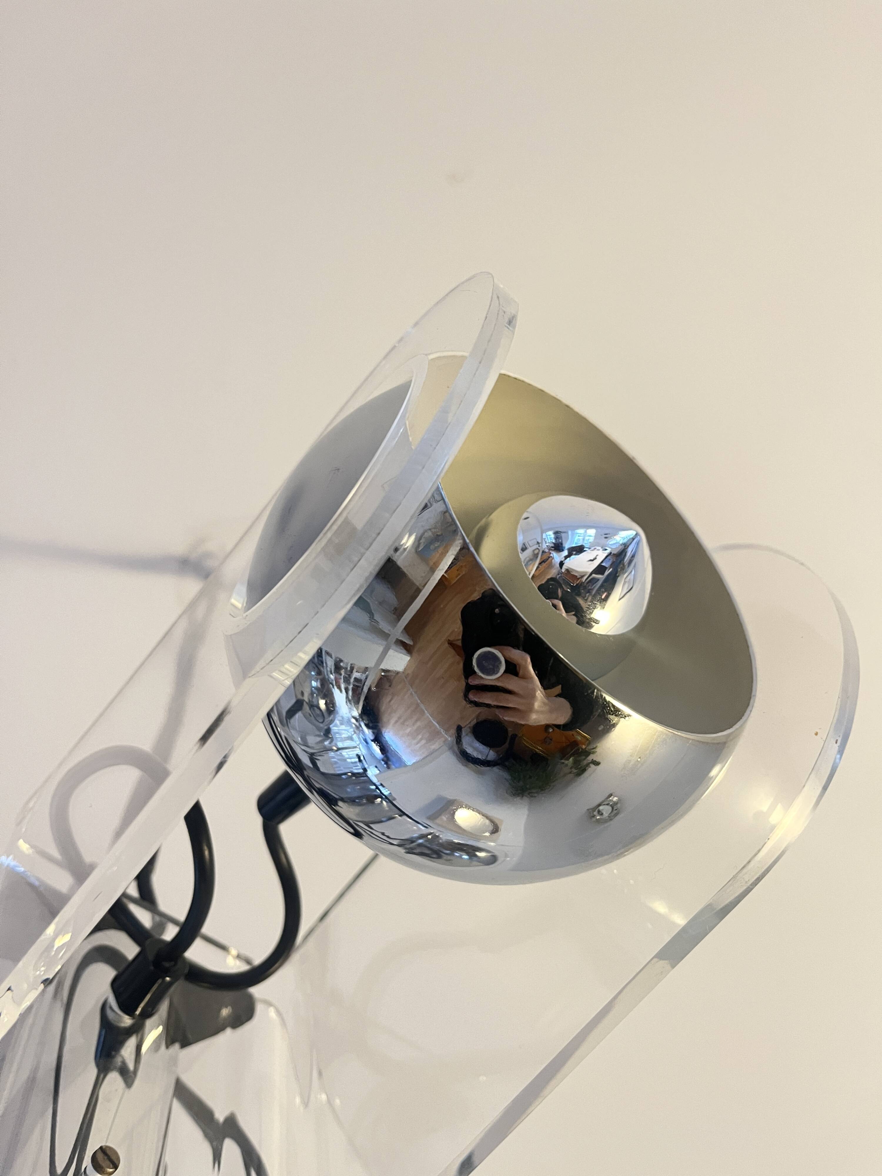 Vintage Chrome & Acrylic Pendant Lamp in the Style of Gino Sarfatti , 1970s