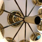 German brass ceiling lamp in mid-century modern space style by Kaiser Leuchten, 1960s.