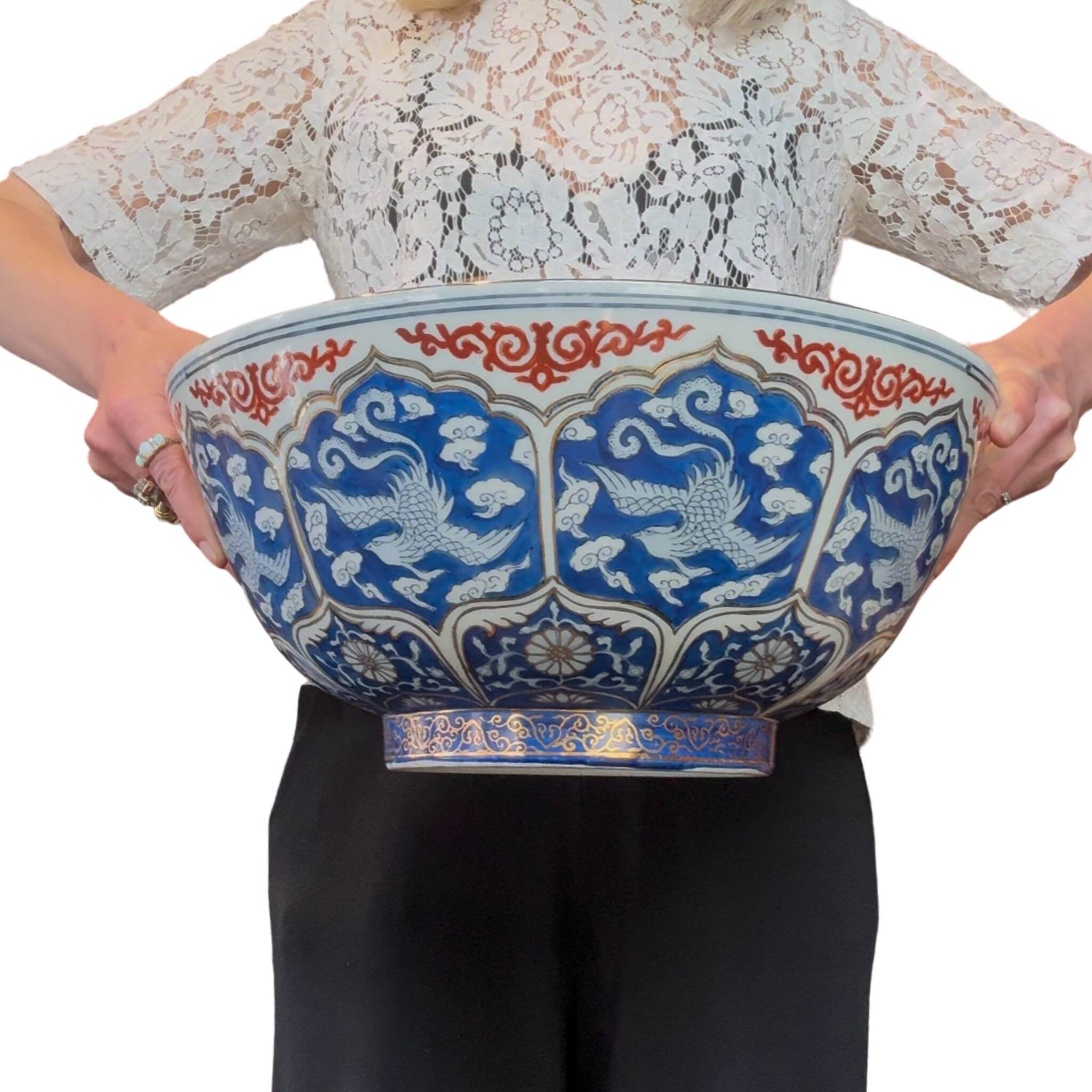Grand bol japonais en porcelaine – style Imari – peint à la main – phénix e