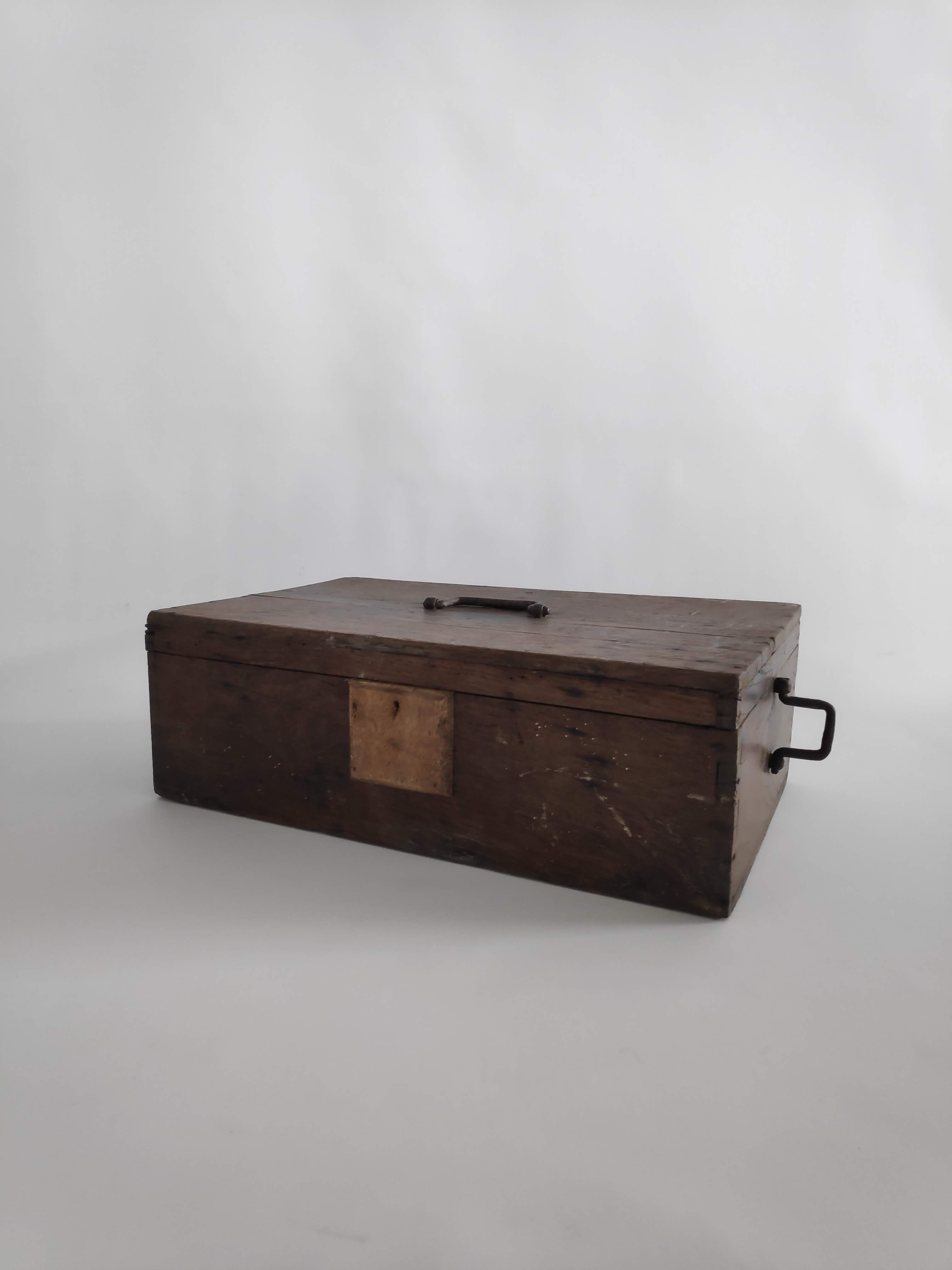 Old rectangular wooden tool case