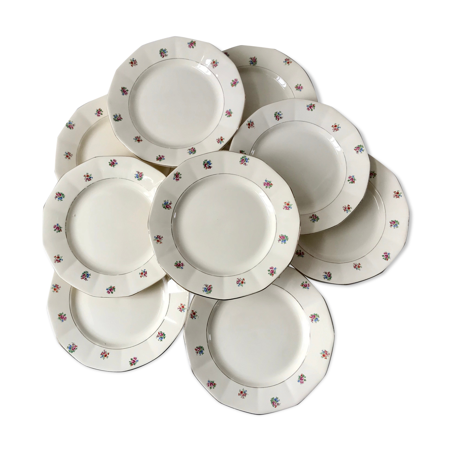 Set of 9 flat plates Digoin Sarreguemines years 40-50