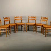 Chaises de salle à manger style Razorblade par Henning Kjærnulf en chêne et cuir, Danemark