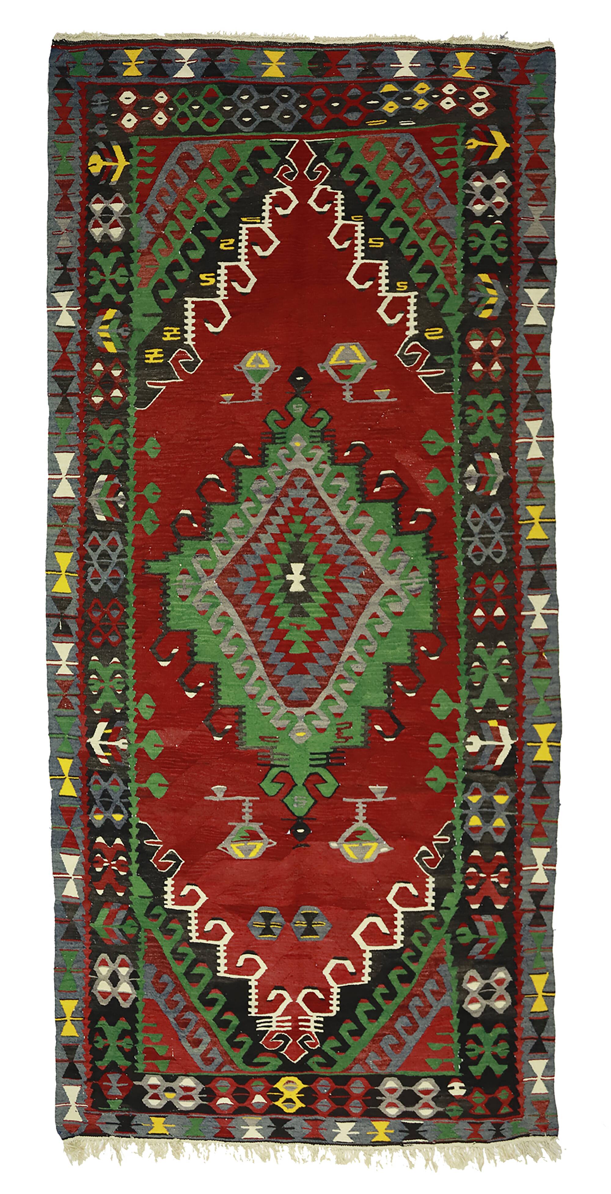 Grand Kilim Turc Yoruk Vintage 158x342 cm Geometrique Tisse Main