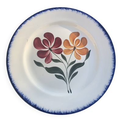 Plat à gâteaux E. Charbonnier, Salins, Terre de Fer, modele campagne, made in france, motif de fleur